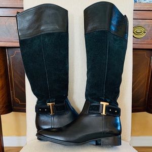 Tory Burch Black Suede & Leather Riding Boots